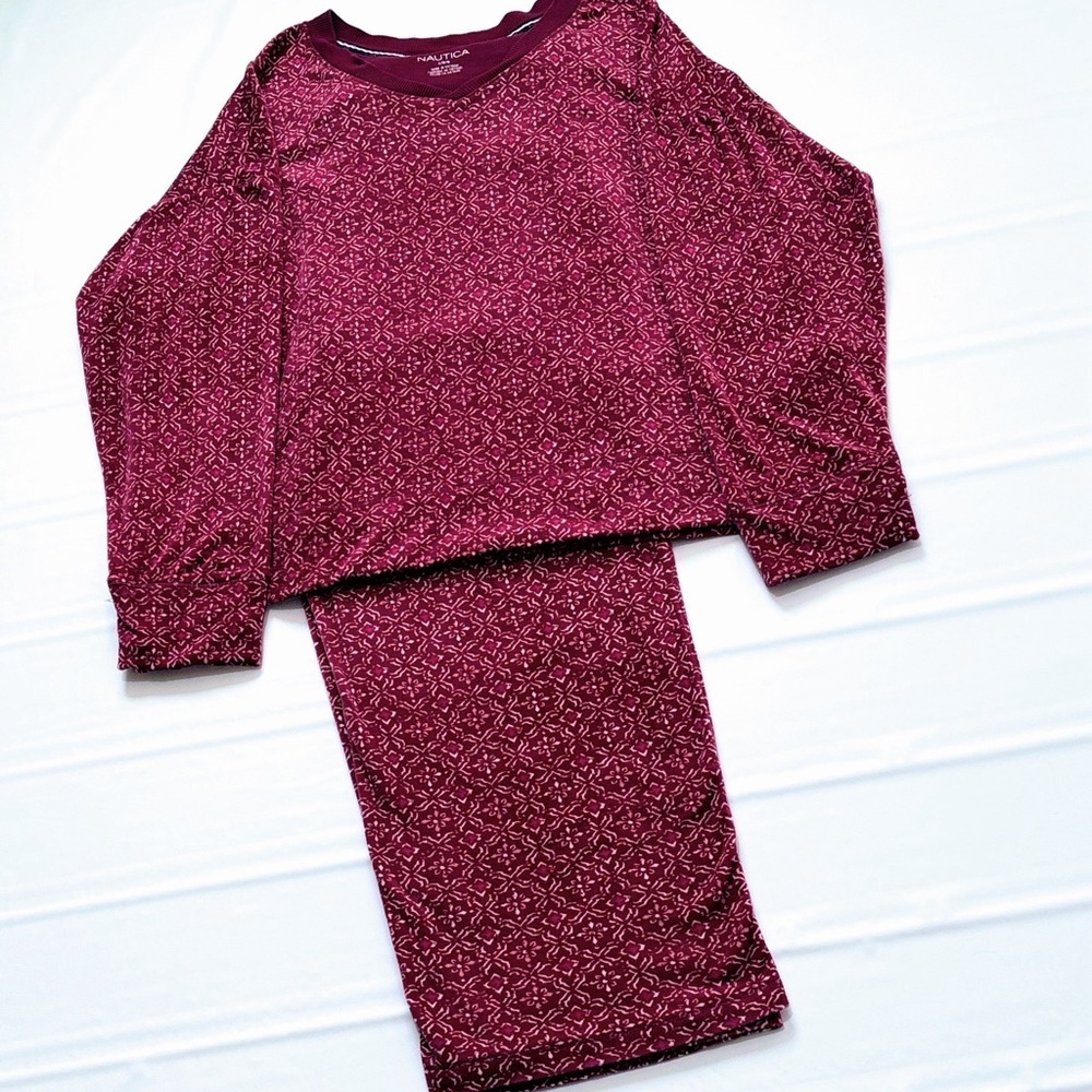 Nautica Soft & Comfy Women’s Pajamas,, Size L, Burgundy & Ivory